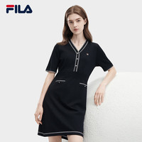 FILA 女子V领收腰编织连衣裙