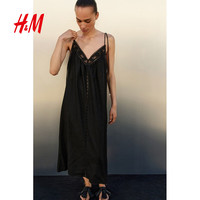 H&M 女士细吊带镂空刺绣连衣裙 黑色 S
