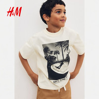 H&M 儿童男童T恤 Let's Flow Away系列 圆领短袖 120码 白色