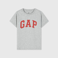 Gap 纯棉字母LOGO圆领短袖T恤 浅灰色 120cm