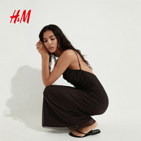 H&M 深棕色垂坠网纱背心吊带连衣裙 S