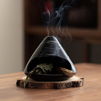 欢西施 富士山小壁炉香薰炉 鼠尾草雪松秘鲁圣木香氛 陶瓷熏香炉 石纹黑+木垫