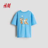 H&M 儿童男童T恤 夏季卡通印花棉质短袖 圆领宽松 蓝色 110/56