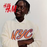 H&M 男童圆领字母印花长袖卫衣 白色 165/84