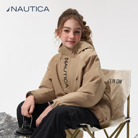 NAUTICA 童装 男女童冲锋户外秋冬儿童羽绒服大童外衣外套三防雪壳 卡其 130