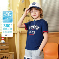 Levi's T恤新款男童女童短袖童装短T学院风印花设计儿童短袖时尚上衣 深靛蓝 110 /56