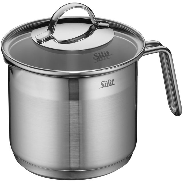 Silit 牛奶锅 直径14厘米 约 1.7升 Achat 倾倒边缘 玻璃盖 不锈钢抛光 适用于电磁炉 可用洗碗机清洗