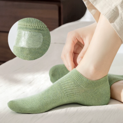 珍行足衣 100%棉袜子女纯棉春夏季船袜吸汗防滑不掉跟全棉隐形网眼薄款短袜
