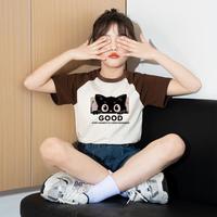 唐狮童装 女童T恤2026夏季款儿童短袖T恤中大童卡通撞色插肩袖T恤