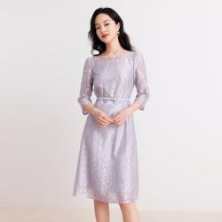 Koradior 夏季浮雕镂空印花工艺修身减龄钉珠高级感连衣裙子女