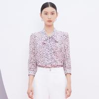 CADIDL 碎花衬衫系带领年春秋季新款通勤时尚度假浪漫上衣女