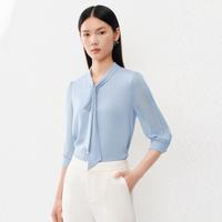 CADIDL 温柔baby蓝飘带领2025年春秋新款通勤衬衫女