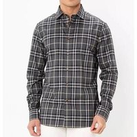移动端：BURBERRY 自营Burberry/博柏利 男士藏青色棉修身袖口经典格纹长袖