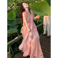 PLAYBOY 法式绝美无袖连衣裙女士夏季2026年新款海边度假风韩系气质长裙子 粉色