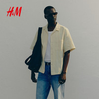 H&M 男士衬衫 奶油色 XL 标准版型古巴领