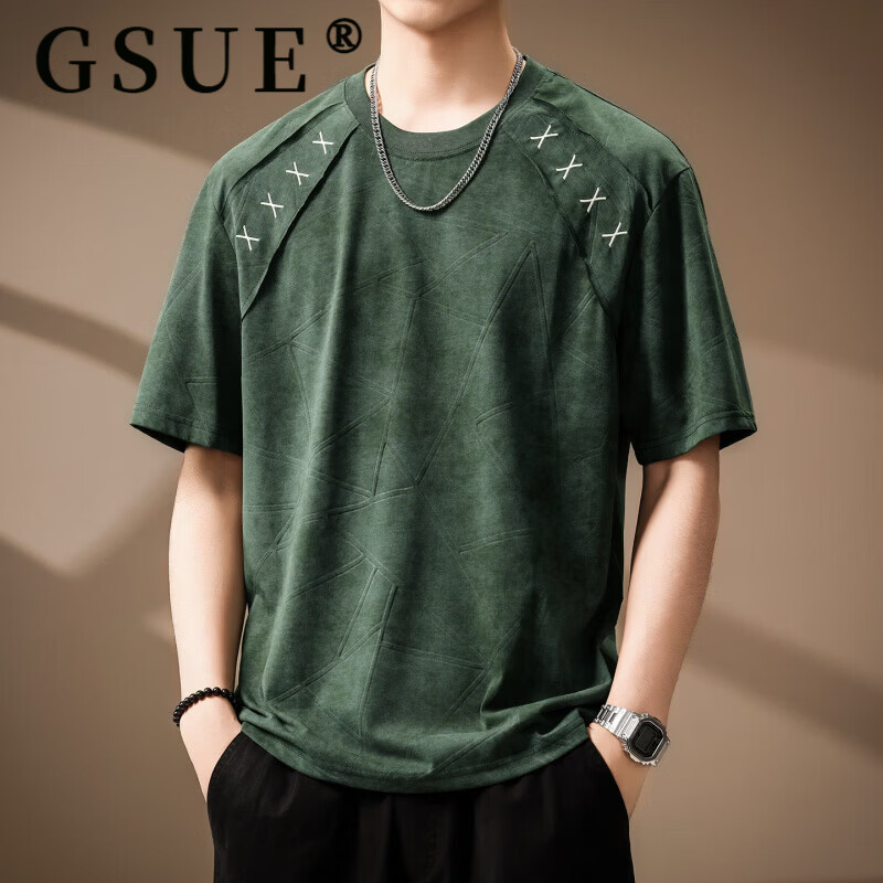  GSUE 刺绣拼接 男士T恤