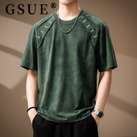 GSUE 刺绣拼接 男士T恤