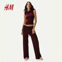H&M 女装吊带夏季垂褶柔软时尚内搭气质酒红色背心