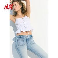 H&M 女装牛仔裤夏季微紧身牛仔裤喇叭踝牛仔裤潮流裤