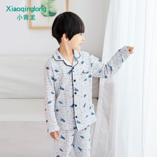 小青龙 春季秋季儿童睡衣男童女童纯棉中大童小孩家居服套装韩版潮 灰色火箭 150 (建议140-150cm)