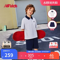 new balance 4-14岁男女童夏季新品polo领T恤短裤套装