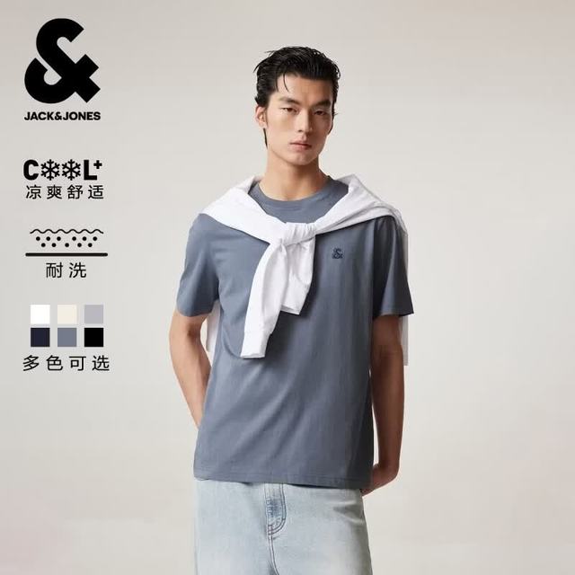 杰克琼斯 多色可选 JACK&JONES/杰克琼斯 凉感 男士T恤 L （180） E39暗灰色 常规