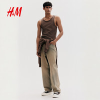 H&M 男士背心 修身圆领罗纹直筒 深米色 XS