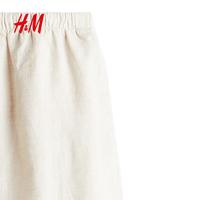 H&M 女装亚麻抽绳短裤 浅米色 M