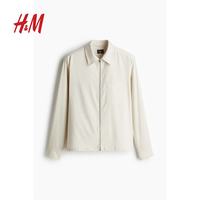 H&M 巴恩风翻领拉链斜纹布行政夹克外套式衬衫 奶油色 L