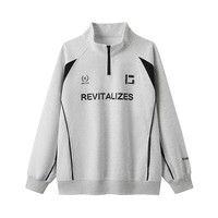 gxgjeans 【限时五折】 美式撞色拼接半开襟立领卫衣 麻灰色