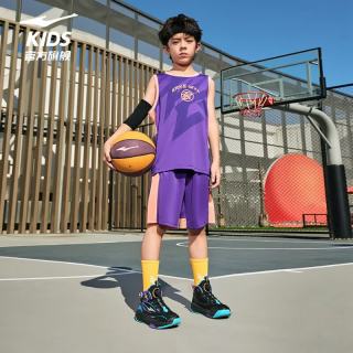 鸿星尔克 男童篮球套装短袖短裤两件套中大童夏季透气球衣 琉璃紫
