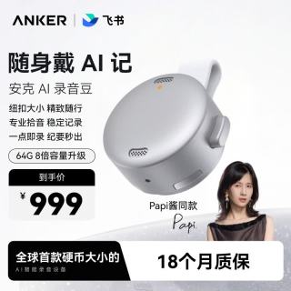 Anker 64G安克飞书AI录音豆智能转文字会议纪要总结麦克风录音卡神器笔商务办公钛空银