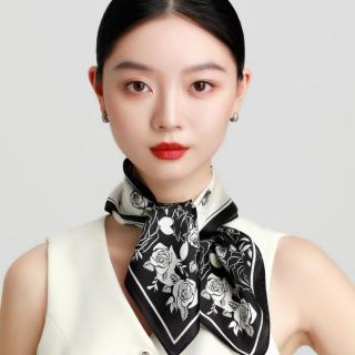 丝界 新款时尚气质印花小方巾百搭造型真丝丝巾领巾