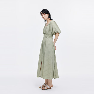 MOUSSY 新品法式优雅V领条纹衬衫连衣裙女028ISA33-1002 065花纹棕色 S
