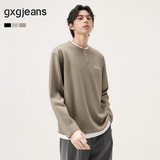 gxgjeans 25秋新品 美式假两件字母刺绣宽松半开襟卫衣 浅咖色