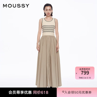 MOUSSY 钟楚曦同款复古风条纹针织拼接背心连衣裙 028ISZ70-3861
