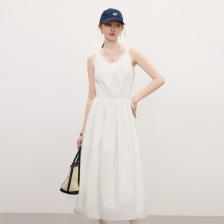 范思蓝恩 设计感少女运动风连衣裙女2025夏装抽绳无袖蕾丝裙子2803 白色 S