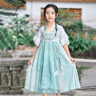 茵曼 女童国风古装汉服裙26夏装儿童连衣裙五分袖刺绣流苏演出服礼服