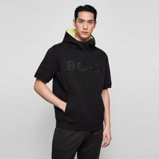 BOSS HUGO BOSS男士春季时尚休闲大LOGO刺绣纯色连帽短袖卫衣