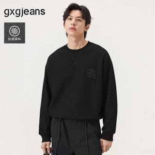 gxgjeans 超值清仓 美式肌理感立体绣花简约宽松圆领卫衣 黑色