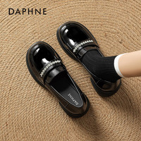 DAPHNE/达芙妮 黑色乐福鞋女 37 粗跟厚底漆皮单鞋