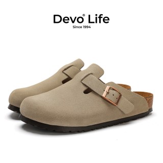 Devo Life 【防泼水】男女同款反绒牛皮包头软木鞋外穿勃肯拖鞋 3624