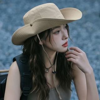 男女同款户外渔夫帽夏季露营钓鱼登山遮阳帽抽绳西部牛仔防晒帽子 卡其色 均码