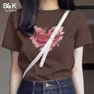 班尼路 S&K纯棉宽松短袖 咖啡#粉红破碎心 S