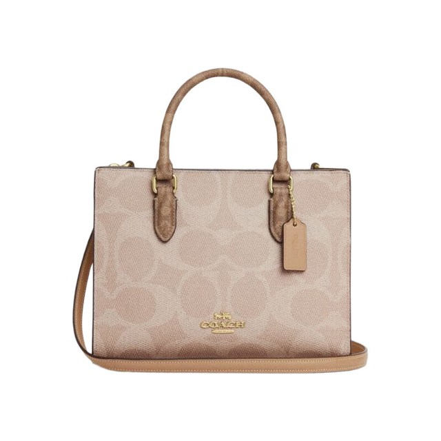 COACH 【耐磨老花拼皮】MAGGIE托特包卡其拼色手提斜挎女包 CY676