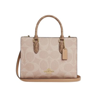 COACH 【耐磨老花拼皮】MAGGIE托特包卡其拼色手提斜挎女包 CY676