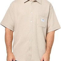 HUGO BOSS Men's Waffle Cotton Blend Short Sleeve Button Down Shirt