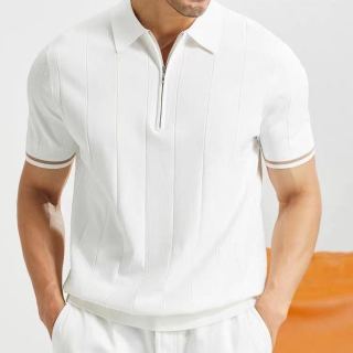 無印良品 MUJI 夏季男士polo衫短袖修身冰丝针织衫短袖T恤翻领拉链韩版透气薄款