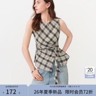 范思蓝恩 26新款 复古格纹飘带无袖衬衫 咖色格子 XS显瘦