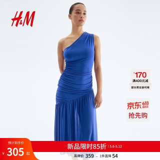 H&M 女装连衣裙夏季时尚气质优雅垂褶休闲单肩高智感连衣裙